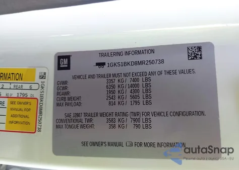 2021 GMC Yukon 2Wd Slt from USA, damaged, VIN 1GKS1BKD8MR250738